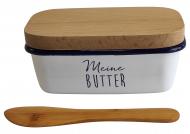 Butterdose emailliert, mit Holzdeckel 
