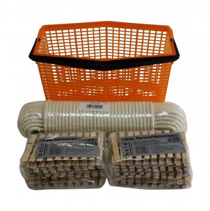 Klammerkorb+Wäscheleine 40m+100 Klammern 