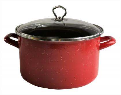 Schwerter Email Kochtopf 24cm rot weiß 