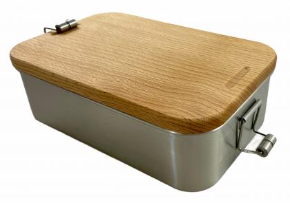 Lunchbox Edelstahl mit Buchenholzdeckel 