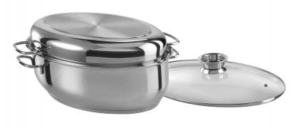 Edelstahlbräter, oval 38 cm 3 in 1 