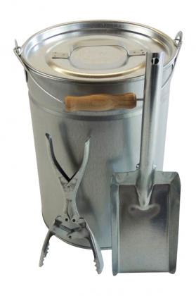 Ascheeimer 14l +Kohleschaufel +Zange 