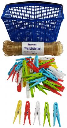 Klammerkorb + Wäscheleine 30m + 
