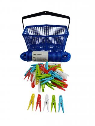 Klammerkorb + Helo Wäscheleine 30m + 