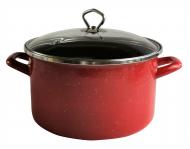 Schwerter Email Kochtopf 24cm rot weiß 